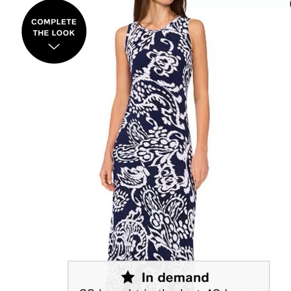 Navy and White Floral Sleeveless Dress